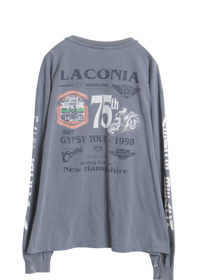 90s USA製 全面 イラスト プリント 長袖 Tシャツ メンズ XL / 古着 オールド ロンT バイク ハーレー アート 袖プリント 企業 大きいサイズ