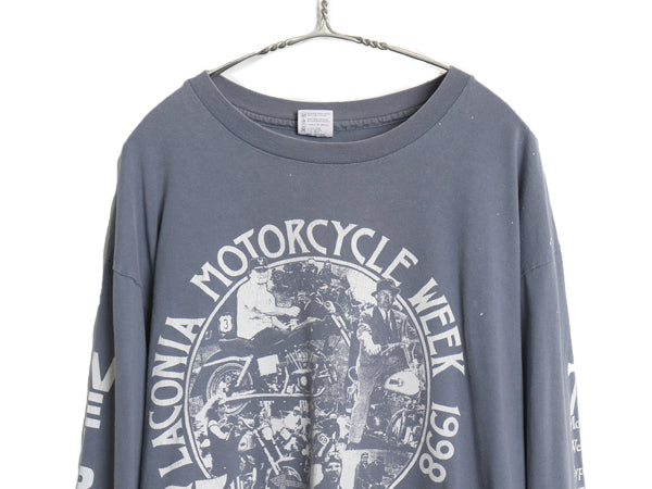 90s USA製 全面 イラスト プリント 長袖 Tシャツ メンズ XL / 古着 オールド ロンT バイク ハーレー アート 袖プリント 企業 大きいサイズ