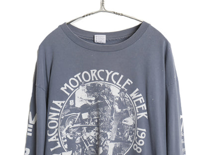 90s USA製 全面 イラスト プリント 長袖 Tシャツ メンズ XL / 古着 オールド ロンT バイク ハーレー アート 袖プリント 企業 大きいサイズ