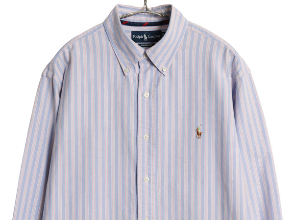 00s ラルフローレン ストライプ 長袖 ボタンダウン シャツ メンズ L / オールド ポロ CLASSIC FIT オックスフォード ポニー ワンポイント
