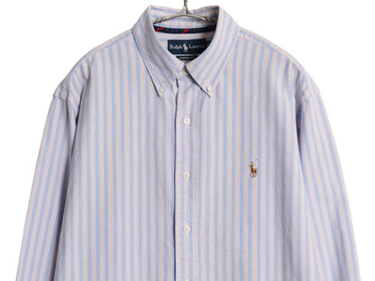 00s ラルフローレン ストライプ 長袖 ボタンダウン シャツ メンズ L / オールド ポロ CLASSIC FIT オックスフォード ポニー ワンポイント