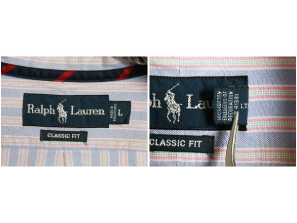 00s ラルフローレン ストライプ 長袖 ボタンダウン シャツ メンズ L / オールド ポロ CLASSIC FIT オックスフォード ポニー ワンポイント