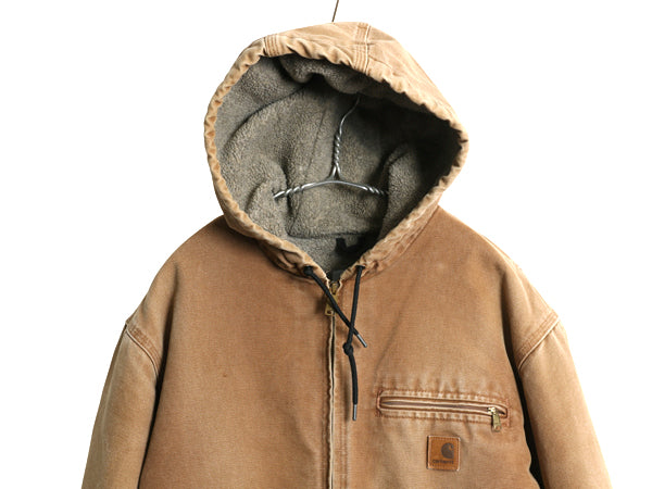 US企画 カーハート ダック シエラ ジャケット メンズ L 程 ワーク フルジップ フード パーカー 裏 ボア パイル フリース ブルゾン ブラウン