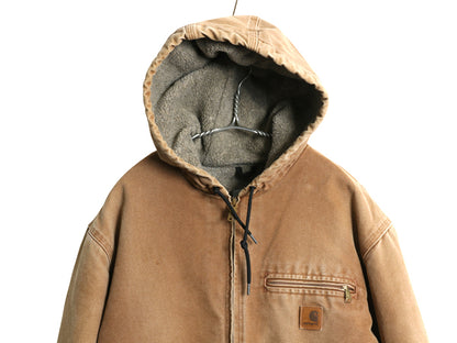 US企画 カーハート ダック シエラ ジャケット メンズ L 程 ワーク フルジップ フード パーカー 裏 ボア パイル フリース ブルゾン ブラウン