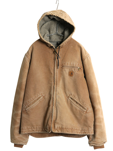 US企画 カーハート ダック シエラ ジャケット メンズ L 程 ワーク フルジップ フード パーカー 裏 ボア パイル フリース ブルゾン ブラウン