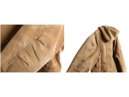 US企画 カーハート ダック シエラ ジャケット メンズ L 程 ワーク フルジップ フード パーカー 裏 ボア パイル フリース ブルゾン ブラウン