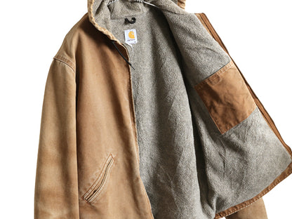 US企画 カーハート ダック シエラ ジャケット メンズ L 程 ワーク フルジップ フード パーカー 裏 ボア パイル フリース ブルゾン ブラウン