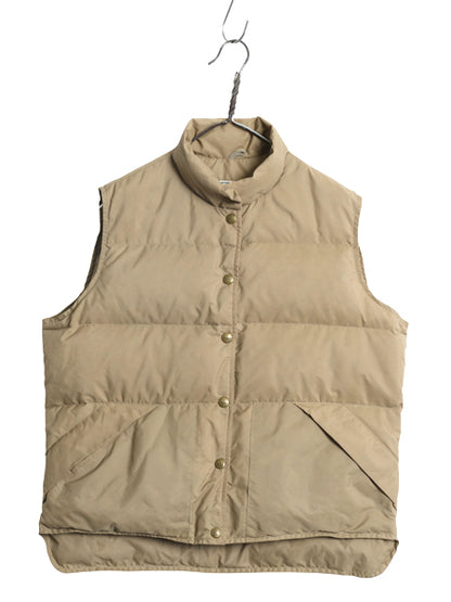 80s USA製 エルエルビーン ナイロン ダウン ベスト レディース L 古着 ヴィンテージ 旧タグ アウトドア ハイネック 重ね着 前開き ベージュ