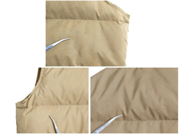 80s USA製 エルエルビーン ナイロン ダウン ベスト レディース L 古着 ヴィンテージ 旧タグ アウトドア ハイネック 重ね着 前開き ベージュ