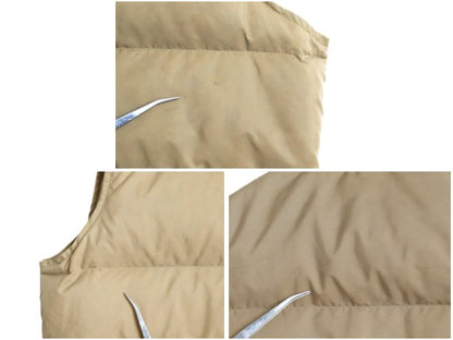 80s USA製 エルエルビーン ナイロン ダウン ベスト レディース L 古着 ヴィンテージ 旧タグ アウトドア ハイネック 重ね着 前開き ベージュ