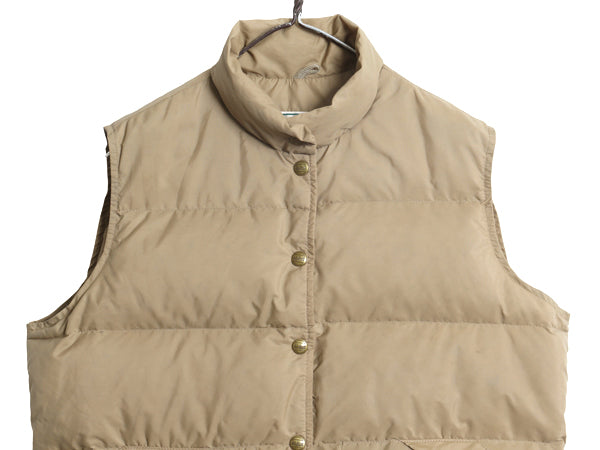 80s USA製 エルエルビーン ナイロン ダウン ベスト レディース L 古着 ヴィンテージ 旧タグ アウトドア ハイネック 重ね着 前開き ベージュ