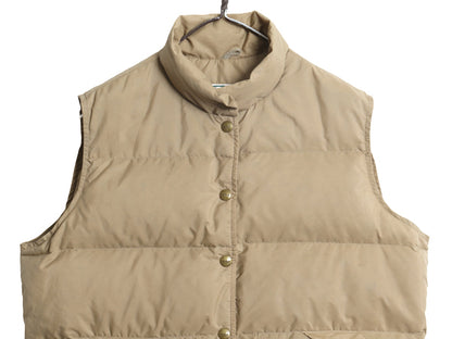 80s USA製 エルエルビーン ナイロン ダウン ベスト レディース L 古着 ヴィンテージ 旧タグ アウトドア ハイネック 重ね着 前開き ベージュ