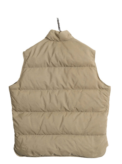 80s USA製 エルエルビーン ナイロン ダウン ベスト レディース L 古着 ヴィンテージ 旧タグ アウトドア ハイネック 重ね着 前開き ベージュ