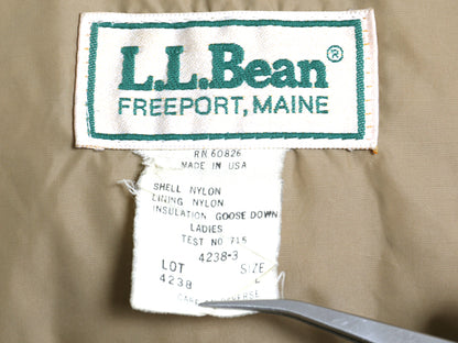 80s USA製 エルエルビーン ナイロン ダウン ベスト レディース L 古着 ヴィンテージ 旧タグ アウトドア ハイネック 重ね着 前開き ベージュ