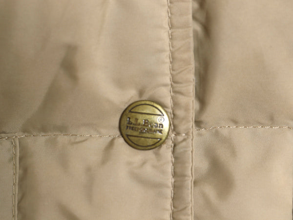 80s USA製 エルエルビーン ナイロン ダウン ベスト レディース L 古着 ヴィンテージ 旧タグ アウトドア ハイネック 重ね着 前開き ベージュ