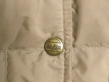 80s USA製 エルエルビーン ナイロン ダウン ベスト レディース L 古着 ヴィンテージ 旧タグ アウトドア ハイネック 重ね着 前開き ベージュ