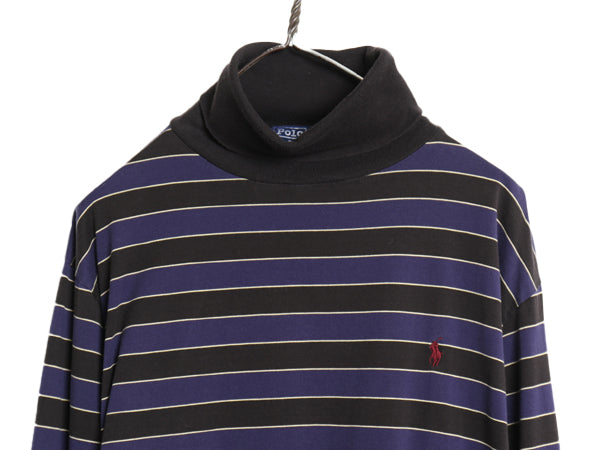 90s ポロ ラルフローレン タートルネック ボーダー 長袖 Tシャツ メンズ L オールド ロンT コットン ストレッチ スムース 素材 カットソー