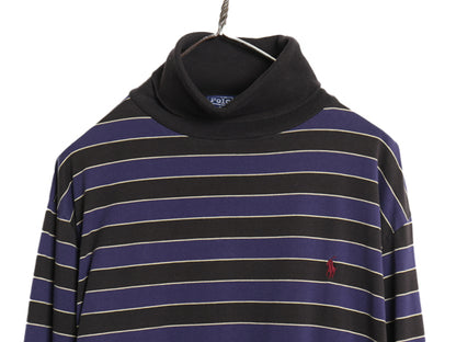 90s ポロ ラルフローレン タートルネック ボーダー 長袖 Tシャツ メンズ L オールド ロンT コットン ストレッチ スムース 素材 カットソー
