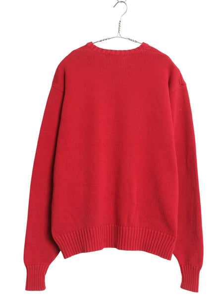 90s ポロ ラルフローレン コットン ニット セーター メンズ XL オールド 長袖ニット ワンポイント クルーネック シンプル 大きいサイズ 赤
