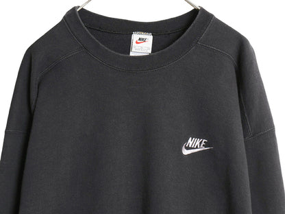 90s USA製 ナイキ スウッシュ ロゴ 刺繍 スウェット メンズ XL オールド 裏起毛 トレーナー ワンポイント 大きいサイズ ブラック シンプル
