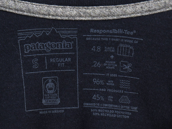 パタゴニア 両面 プリント 半袖 Tシャツ メンズ S / 21年製 アウトドア P6 ボックスロゴ バックプリント カットソー トップス シンプル 紺
