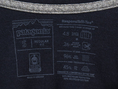 パタゴニア 両面 プリント 半袖 Tシャツ メンズ S / 21年製 アウトドア P6 ボックスロゴ バックプリント カットソー トップス シンプル 紺