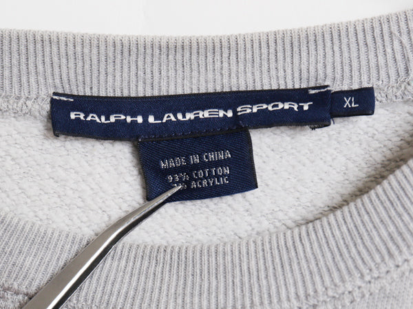 ラルフローレン 前V スウェット レディース XL / ポロ スポーツ トレーナー 裏起毛 ワンポイント ポニー 刺繍 無地 グレー 大きいサイズ 灰