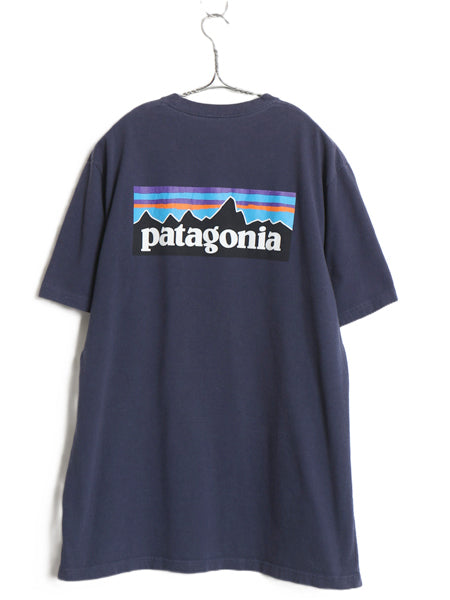 パタゴニア ポケット付き 両面 プリント 半袖 Tシャツ メンズ L / 18年製 アウトドア ポケT P6 ボックスロゴ バックプリント カットソー 紺