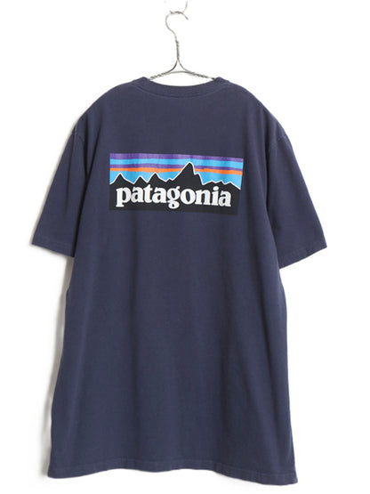パタゴニア ポケット付き 両面 プリント 半袖 Tシャツ メンズ L / 18年製 アウトドア ポケT P6 ボックスロゴ バックプリント カットソー 紺