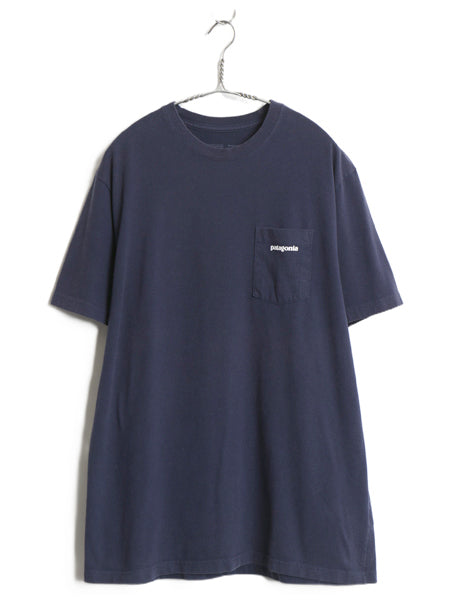 パタゴニア ポケット付き 両面 プリント 半袖 Tシャツ メンズ L / 18年製 アウトドア ポケT P6 ボックスロゴ バックプリント カットソー 紺