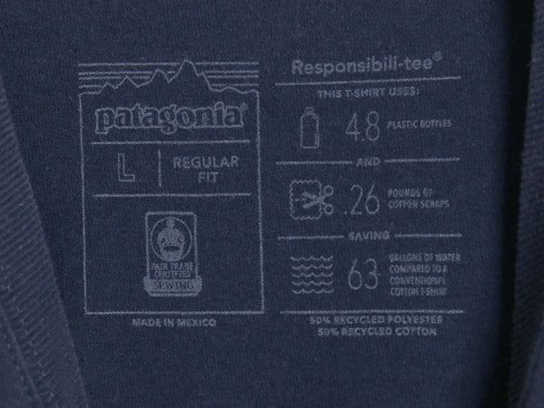 パタゴニア ポケット付き 両面 プリント 半袖 Tシャツ メンズ L / 18年製 アウトドア ポケT P6 ボックスロゴ バックプリント カットソー 紺