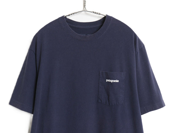 パタゴニア ポケット付き 両面 プリント 半袖 Tシャツ メンズ L / 18年製 アウトドア ポケT P6 ボックスロゴ バックプリント カットソー 紺