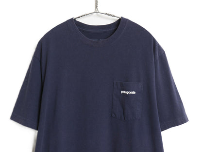 パタゴニア ポケット付き 両面 プリント 半袖 Tシャツ メンズ L / 18年製 アウトドア ポケT P6 ボックスロゴ バックプリント カットソー 紺