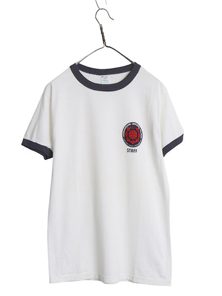 デッドストック 80s USA製 チャンピオン カレッジ プリント リンガー Tシャツ メンズ L 小さめ M 程/ ヴィンテージ トリコタグ カットソー
