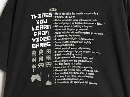 00s ゲーム パロディ イラスト プリント Tシャツ メンズ XL / オールド スペース インベーダー メッセージ ヘビーウェイト 大きいサイズ 黒