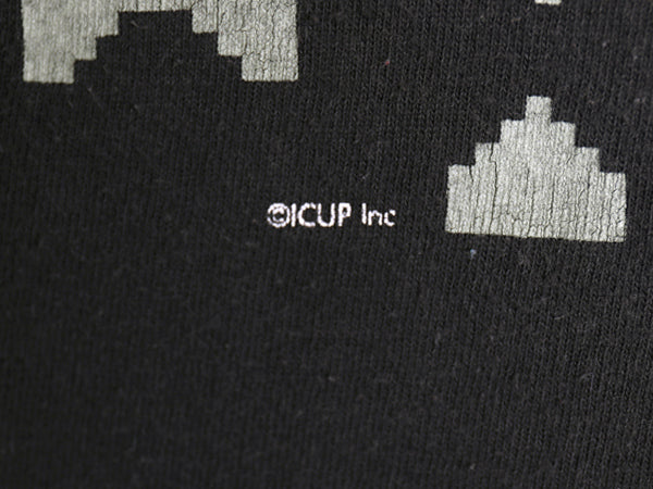 00s ゲーム パロディ イラスト プリント Tシャツ メンズ XL / オールド スペース インベーダー メッセージ ヘビーウェイト 大きいサイズ 黒