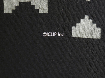 00s ゲーム パロディ イラスト プリント Tシャツ メンズ XL / オールド スペース インベーダー メッセージ ヘビーウェイト 大きいサイズ 黒