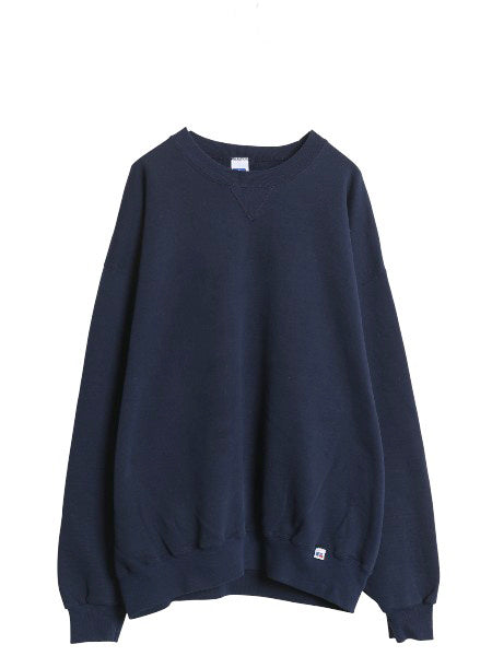 90s ラッセル 無地 スウェット メンズ レディース XXL 古着 オールド トレーナー 前V 裏起毛 大きいサイズ ワンポイント ブランク ネイビー