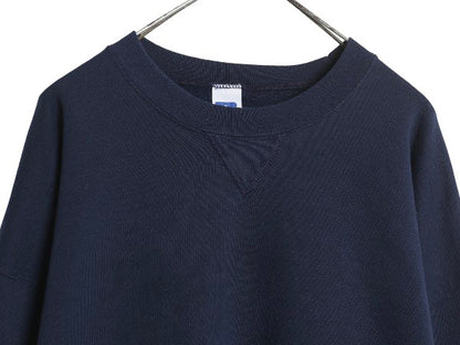 90s ラッセル 無地 スウェット メンズ レディース XXL 古着 オールド トレーナー 前V 裏起毛 大きいサイズ ワンポイント ブランク ネイビー