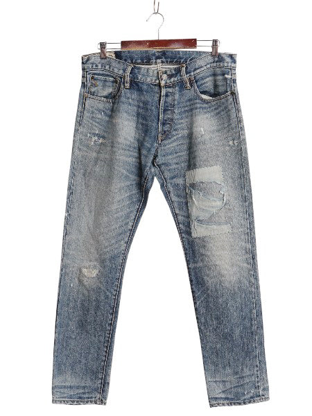 ポロ ラルフローレン デニム パンツ メンズ 33 30 / リペア クラッシュ ヴィンテージ 加工 ジーンズ ジーパン スリム ストレート ヒゲ 赤耳