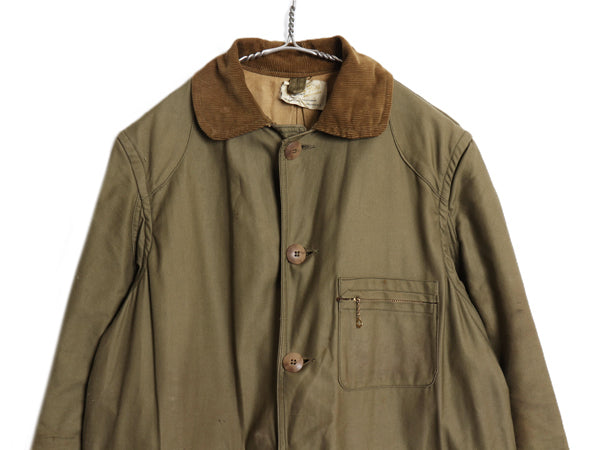 70s ★ American Field ハンティング ジャケット メンズ M 古着 ヴィンテージ アウトドア コットン ダック 襟コーデュロイ カーキ オリーブ