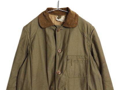 70s ★ American Field ハンティング ジャケット メンズ M 古着 ヴィンテージ アウトドア コットン ダック 襟コーデュロイ カーキ オリーブ