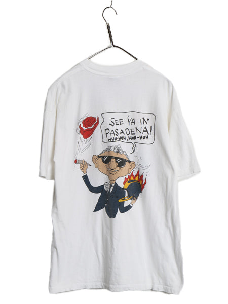 90s USA製 ★ ビーバス&バットヘッド カレッジ パロディ プリント Tシャツ メンズ XL / 古着 当時物 キャラクター アニメ フットボール 白