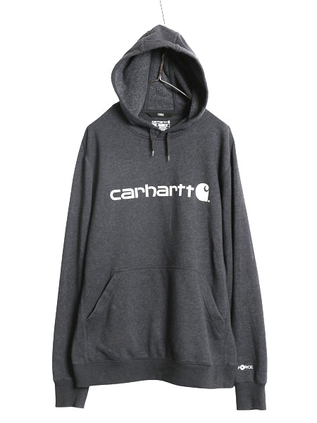 US企画 カーハート フォース プリント スウェット パーカー メンズ L 古着 ワーク トレーナー 裏起毛 プルオーバー ミドルウェイト グレー