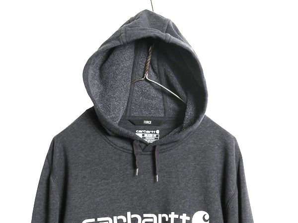 US企画 カーハート フォース プリント スウェット パーカー メンズ L 古着 ワーク トレーナー 裏起毛 プルオーバー ミドルウェイト グレー