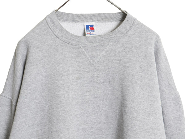90s USA製 ラッセル 無地 スウェット メンズ レディース XL / オールド トレーナー 前V ワンポイント 裏起毛 クルーネック 大きいサイズ 灰