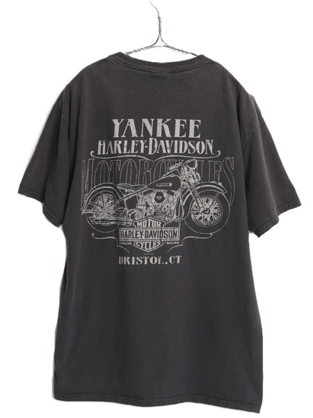 ハーレー ダビッドソン 両面 プリント Tシャツ メンズ L 程 古着 オフィシャル バイク スカル イラスト アート グラフィック カットソー 黒