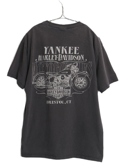 ハーレー ダビッドソン 両面 プリント Tシャツ メンズ L 程 古着 オフィシャル バイク スカル イラスト アート グラフィック カットソー 黒