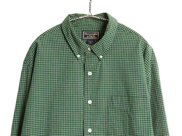 90s 00s Abercrombie&Fitch チェック 長袖 ボタンダウン シャツ メンズ XL コットン オックスフォード ポケット付き ツートン 大きいサイズ