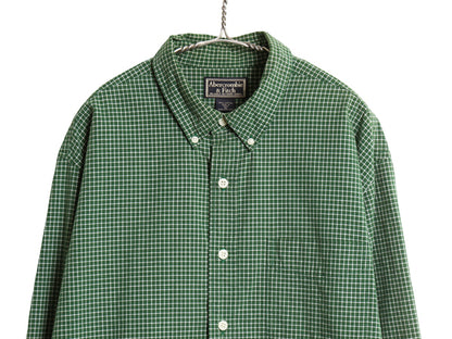 90s 00s Abercrombie&Fitch チェック 長袖 ボタンダウン シャツ メンズ XL コットン オックスフォード ポケット付き ツートン 大きいサイズ